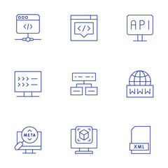 Programming icons set. Thin Line style, editable stroke. programming, program, d modeling, coding, xml, meta, internet, script, application