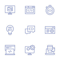 Programming icons set. Thin Line style, editable stroke. programming, computer, folder, settings, innovation, optimization, web development, laptop, chat