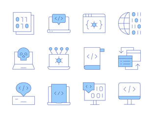 Programming icons. Line Duotone style, editable stroke. web programming, programming, binary code, coding, api, binary, interchange, danger