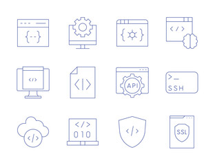 Programming icons. Thin Line style, editable stroke. computer, code, shield, programming language, cloud, programming, ssl, ssh, coding, api