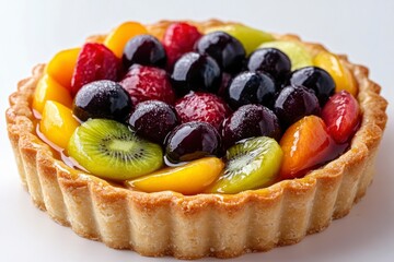 Fruit Tart with Peach, Kiwi, Strawberry, and Grapes