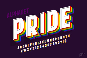 Colorful rainbow flag alphabet design design, original letters and numbers. © Aleksandr
