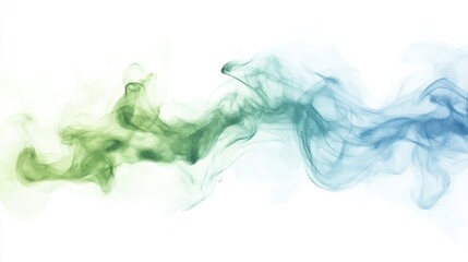 Fototapeta premium Abstract watercolor illustration featuring green and blue smoke on a white background with a light blue gradient