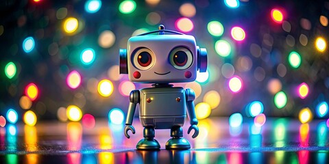 Cute little robot with colorful lights and a friendly expression