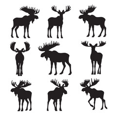 set of moose silhouettes on white	