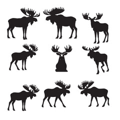 set of moose silhouettes on white	