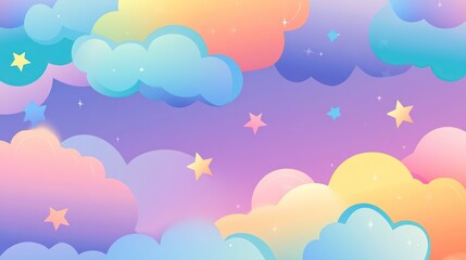 Dreamy Pastel Sky with Clouds and Stars