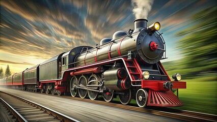 Naklejka premium Sleek black and red train engine speeding , train, locomotive, engine, transportation, speed, tracks, sleek, black, red