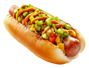 PNG Tasty hot dog with toppings on a summer day
