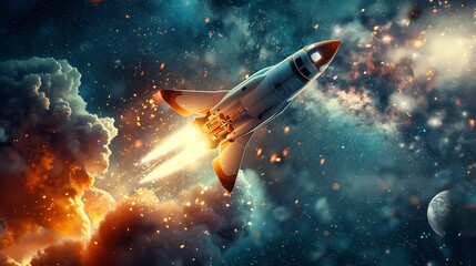 Fototapeta premium Spacecraft Launching into the Stars