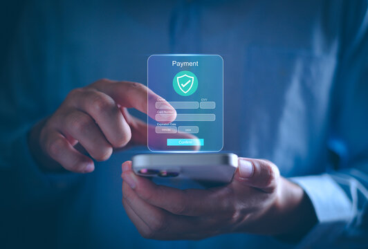 Online payment and digital financial technology or fintech concept, business man using smartphone transfer money, online shopping,  internet banking, bill payment, digital wallet, internet banking app