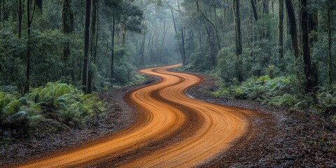 Winding Dirt Road through Lush Green Forest