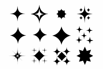 Set of different sparkles icons, Collection of star sparkles silhouette vector 