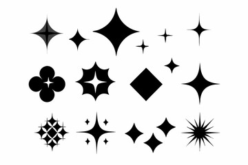 Set of different sparkles icons, Collection of star sparkles silhouette vector 