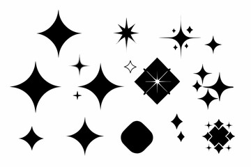 Set of different sparkles icons, Collection of star sparkles silhouette vector 