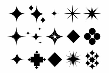 Set of different sparkles icons, Collection of star sparkles silhouette vector 