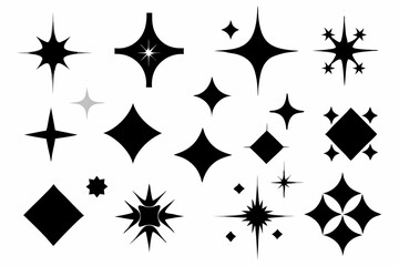 Set of different sparkles icons, Collection of star sparkles silhouette vector 