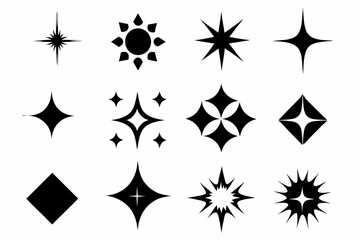 Set of different sparkles icons, Collection of star sparkles silhouette vector 