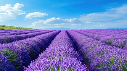 Lavender Field with Blue Sky and Clouds