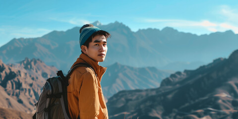 Asian guy in the mountains