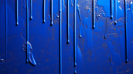 Horizontal Blue Paint Drips on Textured Wall, Artistic Background