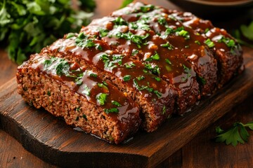Sliced Meatloaf with Parsley Garnish and Gravy