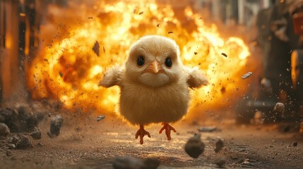 Cute Chick Running Through Explosion