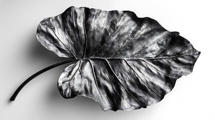 Large, black and white leaf isolated on white background.