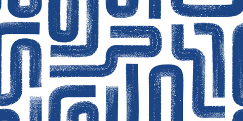 Bold brush line geometric maze seamless pattern.Abstract textured ink waves, labyrinth motif