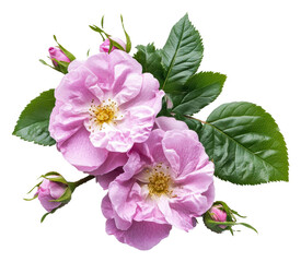 Obraz premium PNG Beautiful pink roses with buds and green leaves