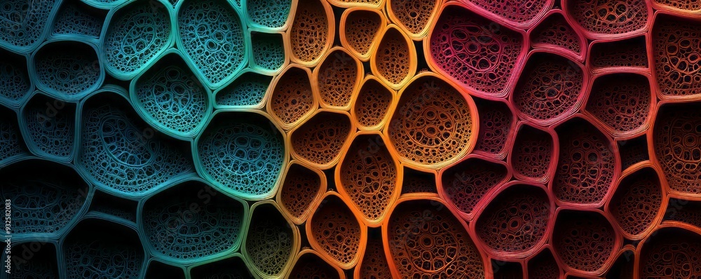 Aufkleber vibrant abstract pattern featuring interconnected cellular designs in a spectrum of colors. perfect 