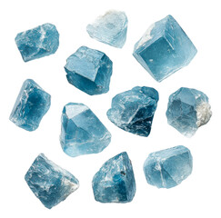 Obraz premium PNG Blue crystals scattered on a white surface