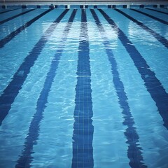 Obraz premium Competitive swimming pool with clear blue water and lane dividers ready for an athletic race or swimming competition Copyspace available at the bottom of the image