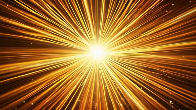 Radial sunburst pattern emanates from center. Alternating yellow and orange rays pulse subtly. Sparkle effects twinkle across frame, enhancing dynamic feel.	
