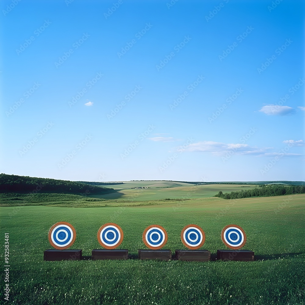 Poster archery range with targets an outdoor scene showcasing an archery range with targets set up at vario