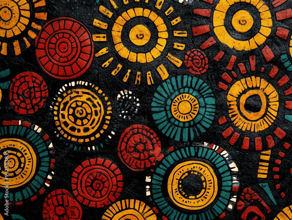 Poster a colorful abstract design with many circles and squares. the circles are in various sizes and color