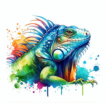 recommend clip art: Watercolor iguana reptile lizard colorful illustration