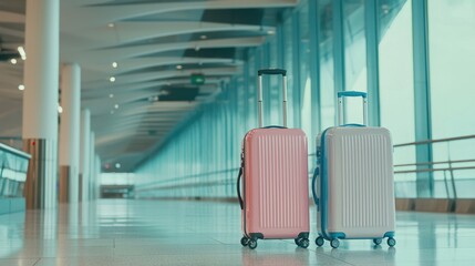 Two Suitcases Resting in an Airport Concourse