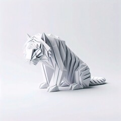 origami tiger paper isolated on the white background