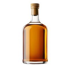 Elegant Amber Colored Glass Bottle of Premium Distilled Liquor on White Background