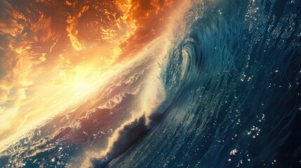 Fototapeta premium Surreal Art Depicting the Age of Aquarius and a Gigantic Tsunami Observed from Orbit