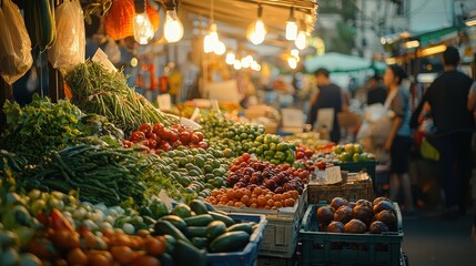 Fresh Produce Market Stall with Vegetables  Fruit and Produce