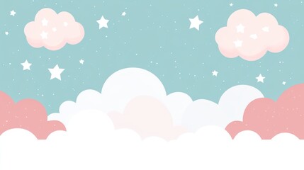 Fototapeta premium Cute Pastel Clouds and Stars Background