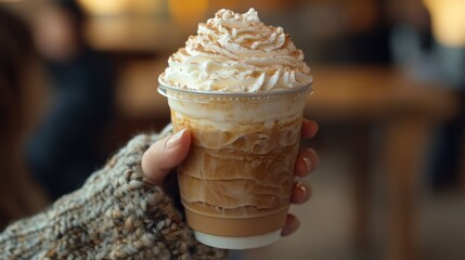 Iced coffee with whipped cream and cinnamon sprinkles