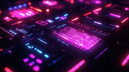 Obraz premium Innovative Futuristic Business Plan with Holographic Financial Statements and Neon Grids in a Digital Interface. Cutting-Edge Conceptual Design Showcasing Modern Financial Data Visualization.