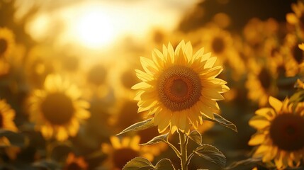 Obraz premium Golden Sunflower Field at Sunset