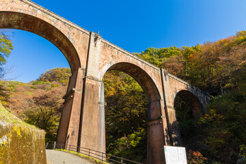 Fototapeta premium 日本の風景・秋 群馬県安中市 紅葉の碓氷第三橋梁（めがね橋）