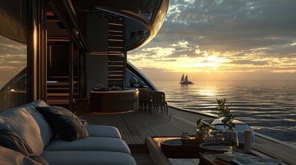 Sunset View from the Deck of a Luxury Yacht