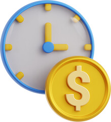 3D icons Clock with Coin, ideal for time management in financial contexts.