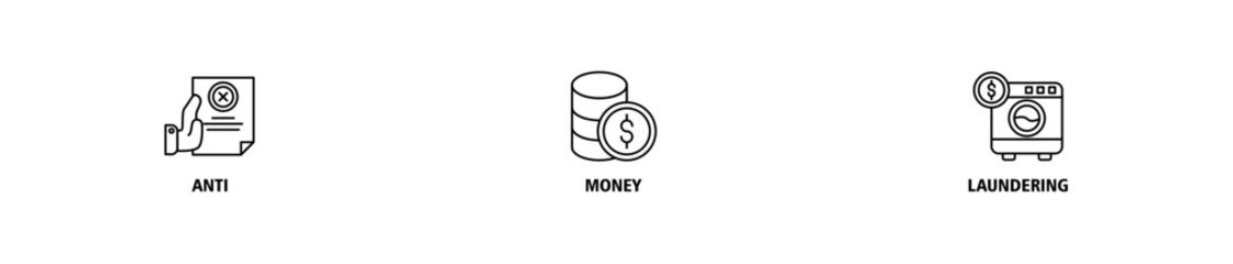 AML banner web icon set vector symbol illustration concept of anti money laundering with icon of bank, income, security, washing icons symbol live stroke and easy to edit